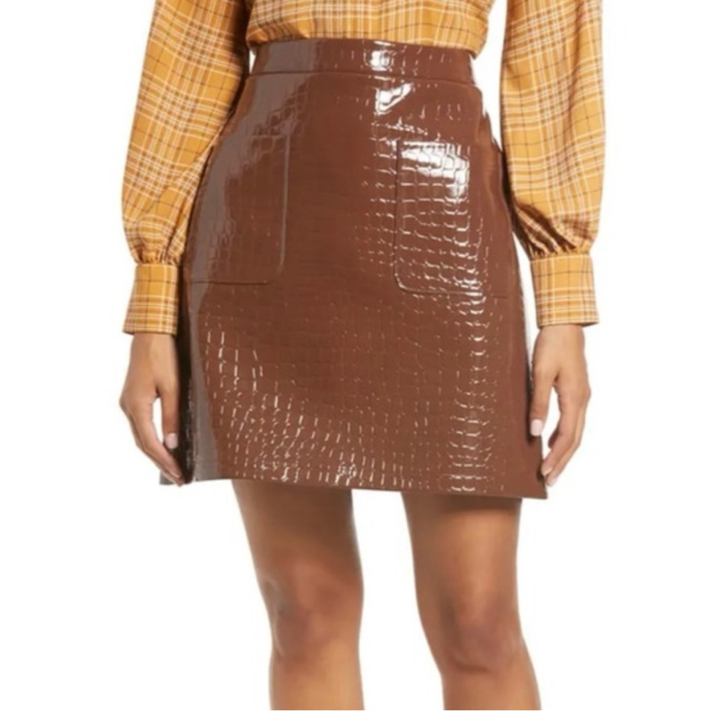 Brown Crocodile Print Skirt